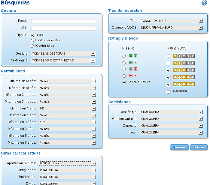 Buscador avanzado deuda privada euro